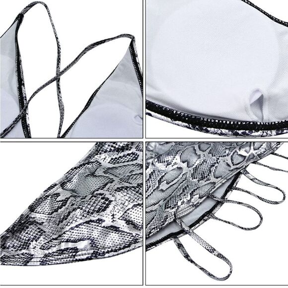 New Women’s Sexy Deep V Neck Metallic One Piece Swimsuit Snakeskin Bathing Suit - Picture 10 of 11